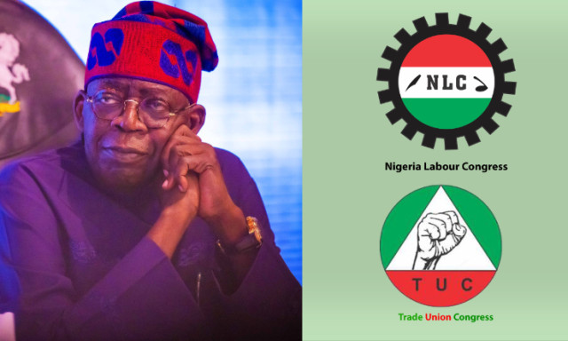 Photo of President Bola Tinubu and organised labour logos